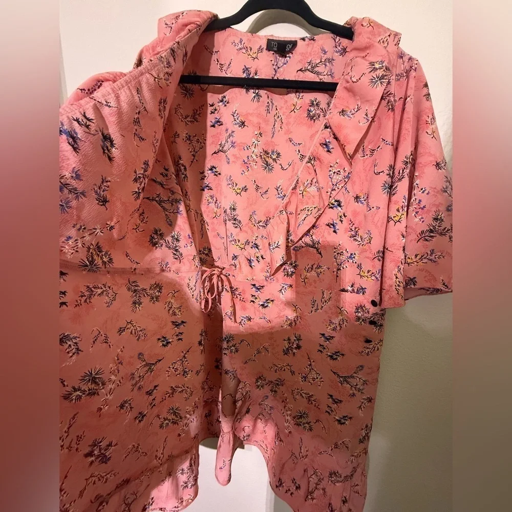 Topshop Pink Floral Ruffle Wrap Dress, size 10